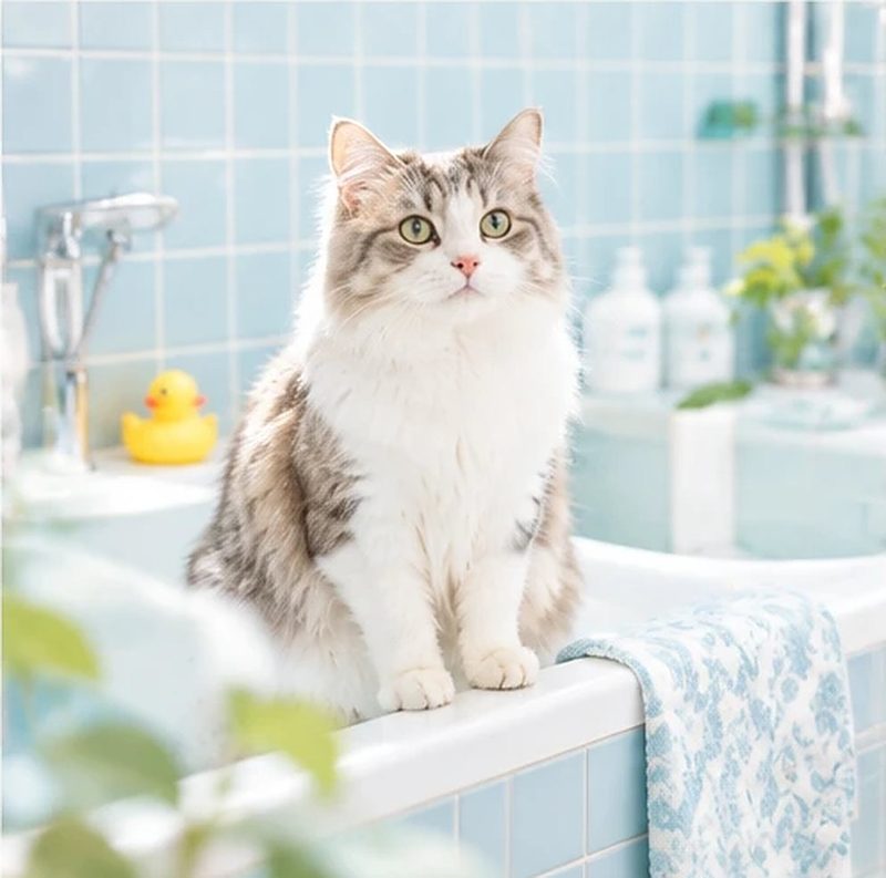 バスタブの縁に座る猫